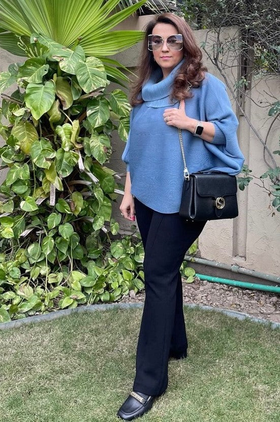 Cowl Neck Top - Light Blue