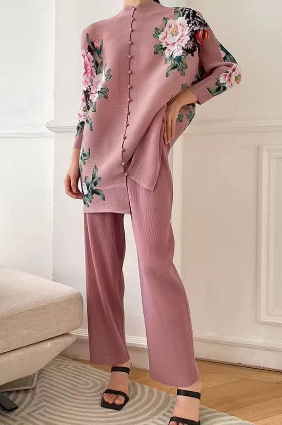 Floral button down co-ord set (Pink)