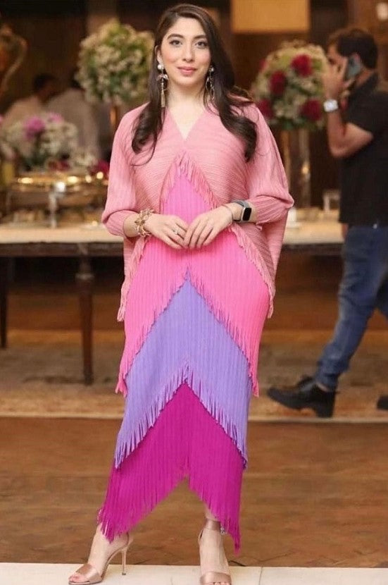 Colour blocked fringe kimono (Pink)