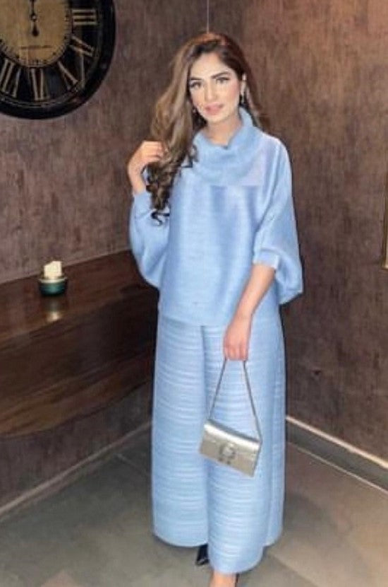 Cowl neck co-ord set (Light Blue)
